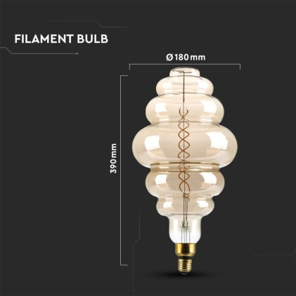V-TAC Lampadina LED E27 8W S200 Doppio Filamento Oscurato 1800K Dimmerabile