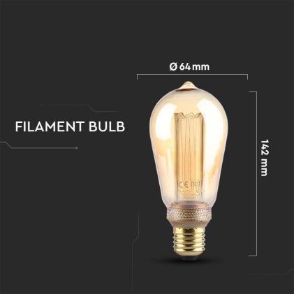 V-TAC Lampadina LED E27 4W ST64 Candela Filamento Ambrato Art 1800K