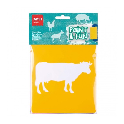 Apli Kids Confezione da 6 Stencil Animali Fattoria - 8 Forme Animali - Polipropilene Flessibile - Lavabili - Colori Assortiti