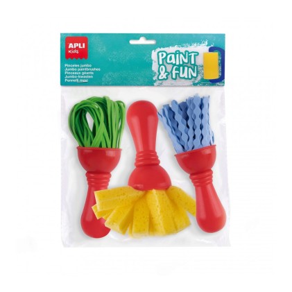 Apli Kids Paint & Fun Confezione da 3 Pennelli in EVA e Spugna - Formato Maxi - Colori Assortiti