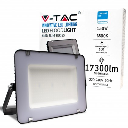 V-TAC PRO Faro LED SMD Chip Samsung 150W 115LM/W Colore Nero 6500K IP65