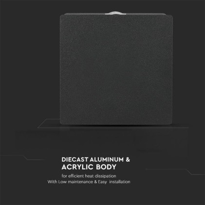 V-TAC Lampada LED da Muro Quadrato 4W 110LM/W Colore Nero 3000K IP65