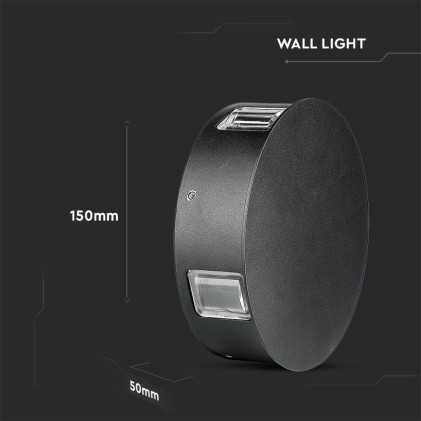 V-TAC Lampada LED da Muro Rotondo 3W 140LM/W Colore Nero 3000K IP65