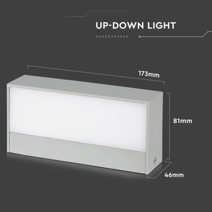 V-TAC Lampada LED da Muro Rettangolare 9W Doppio Fascio Luminoso Colore Grigio 3000K IP65