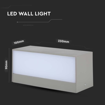 V-TAC Lampada LED da Muro Rettangolare 12W Doppio Fascio Luminoso Colore Grigio 3000K IP65