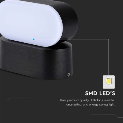 V-TAC Lampada LED da Muro Ovale 5W 110LM/W Colore Nero con Testa Ruotabile 3000K IP65