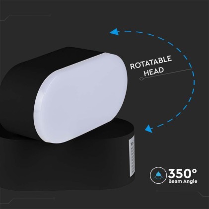 V-TAC Lampada LED da Muro Ovale 5W 110LM/W Colore Nero con Testa Ruotabile 3000K IP65