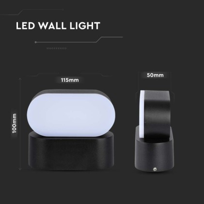 V-TAC Lampada LED da Muro Ovale 5W 110LM/W Colore Nero con Testa Ruotabile 3000K IP65