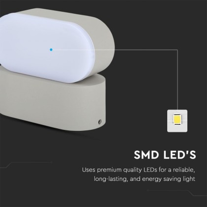 V-TAC Lampada LED da Muro Ovale 5W 160LM/W Colore Grigio con Testa Ruotabile 4000K IP65
