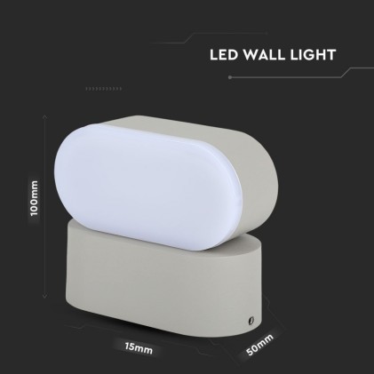V-TAC Lampada LED da Muro Ovale 5W 160LM/W Colore Grigio con Testa Ruotabile 4000K IP65