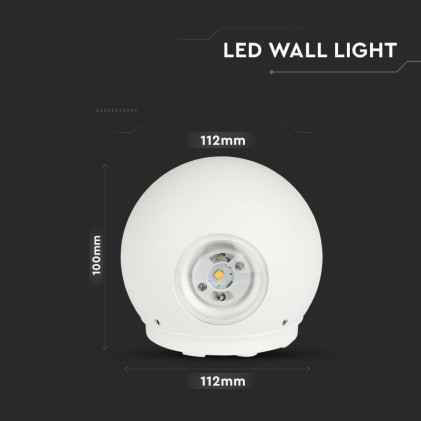 V-TAC Lampada LED da Muro Sferica 4W Doppio Fascio Luminoso Colore Bianco 3000K IP65