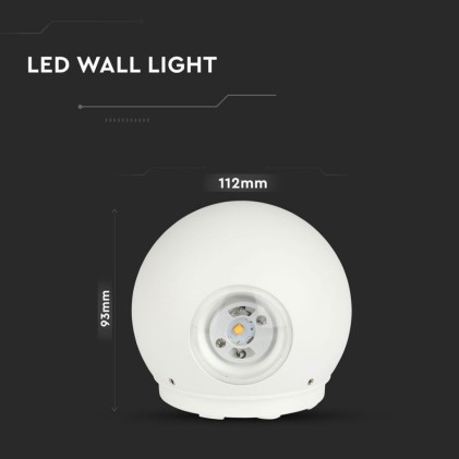 V-TAC Lampada LED da Muro Sferica 6W Doppio Fascio Luminoso Colore Bianco 4000K IP65