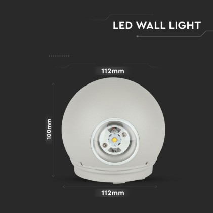 V-TAC Lampada LED da Muro Sferica 4W Doppio Fascio Luminoso Colore Grigio 4000K IP65