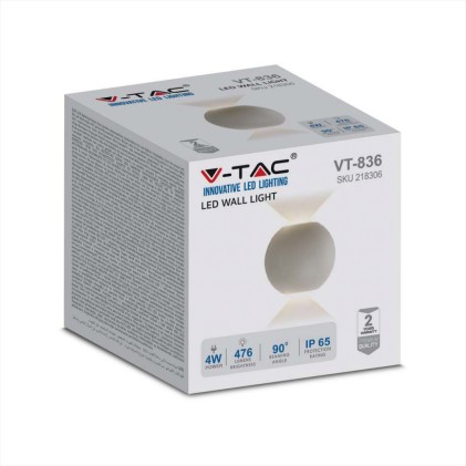 V-TAC Lampada LED da Muro Sferica 4W Doppio Fascio Luminoso Colore Grigio 4000K IP65