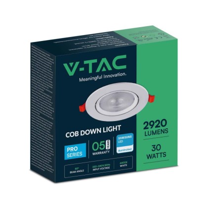V-TAC PRO Faretto LED Chip Samsung da Incasso Rotondo 30W Inclinabile Colore Bianco 6400K