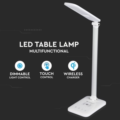 V-TAC Lampada LED da Tavolo 7W Multifunzione 3 in 1 con Caricatore Wireless Colore Bianco