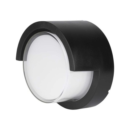 V-TAC Lampada LED da Muro Rotonda 12W con Diffusore Semicoperto Colore Nero 3000K IP65