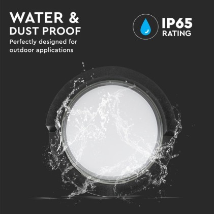 V-TAC Lampada LED da Muro Rotonda 12W con Diffusore Semicoperto Colore Nero 4000K IP65