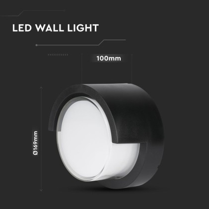 V-TAC Lampada LED da Muro Rotonda 12W con Diffusore Semicoperto Colore Nero 4000K IP65