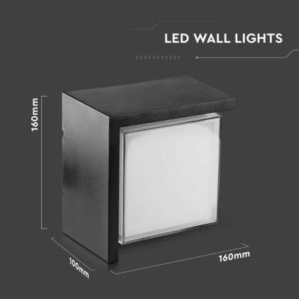 V-TAC Lampada LED da Muro Quadrato 12W con Diffusore Semicoperto Colore Nero 4000K IP65