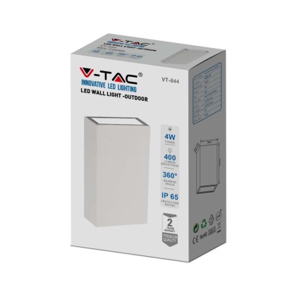 V-TAC Lampada LED da Muro Rettangolare 4W Colore Bianco 6500K IP65