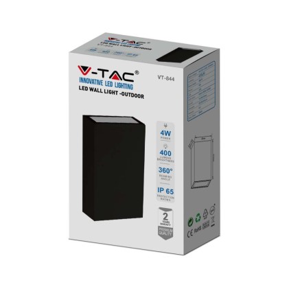 V-TAC Lampada LED da Muro Rettangolare 4W Colore Nero 6500K IP65