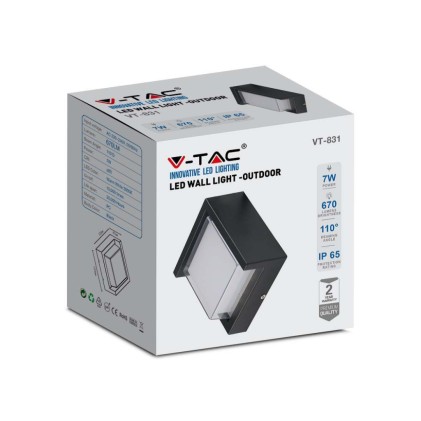 V-TAC Lampada LED da Muro Quadrata 7W con Diffusore Semicoperto Colore Nero 3000K IP65