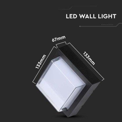 V-TAC Lampada LED da Muro Quadrata con Diffusore Semicoperto 7W Colore Nero 3000K IP65
