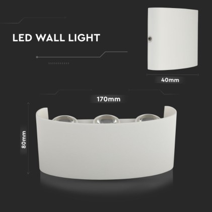V-TAC Applique LED da Muro 6W Doppio Fascio Luminoso Corpo Bianco 3000K IP65