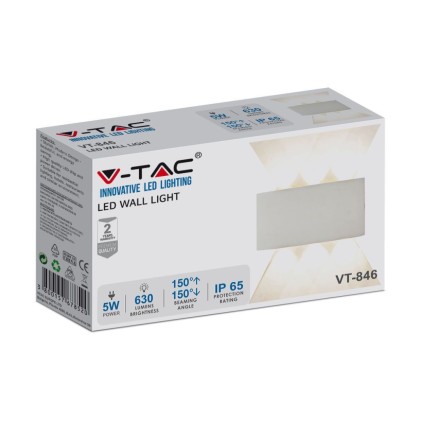 V-TAC Applique LED da Muro 6W Doppio Fascio Luminoso Corpo Bianco 3000K IP65