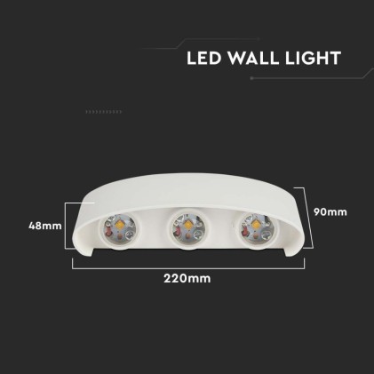 V-TAC Applique LED da Muro 6W Doppio Fascio Luminoso Corpo Bianco 4000K IP65