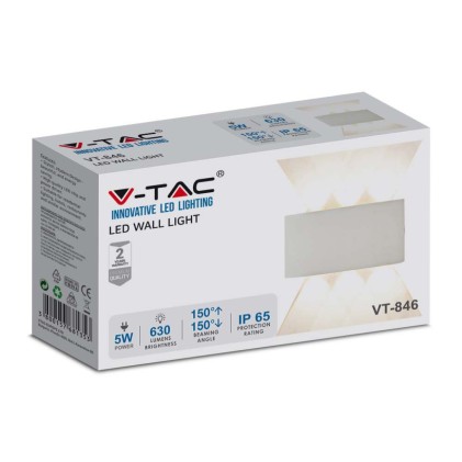 V-TAC Applique LED da Muro 6W Doppio Fascio Luminoso Corpo Bianco 4000K IP65