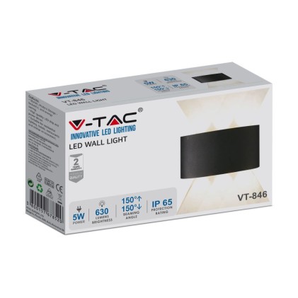 V-TAC Applique LED da Muro 6W Doppio Fascio Luminoso Corpo Nero 3000K IP65