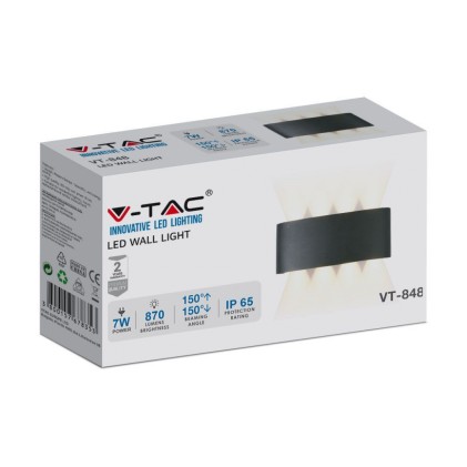 V-TAC Applique LED da Muro 7W Doppio Fascio Luminoso Corpo Nero 3000K IP65