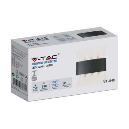 V-TAC Applique LED da Muro 7W Doppio Fascio Luminoso Corpo Nero 4000K IP65