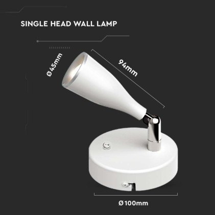 V-TAC Lampada LED da Muro 4,5W Colore Bianco con Interruttore 3000K