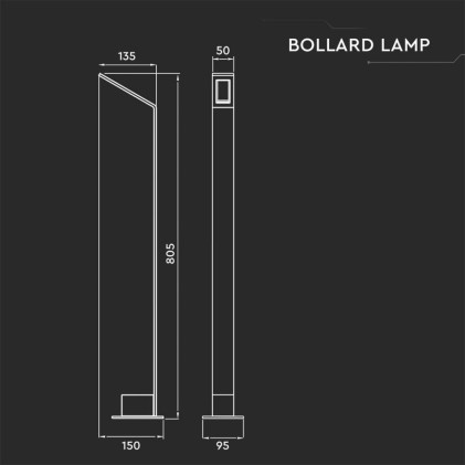 V-TAC Lampione LED da Esterno 6W Colore Grigio h: 80cm 4000K IP54