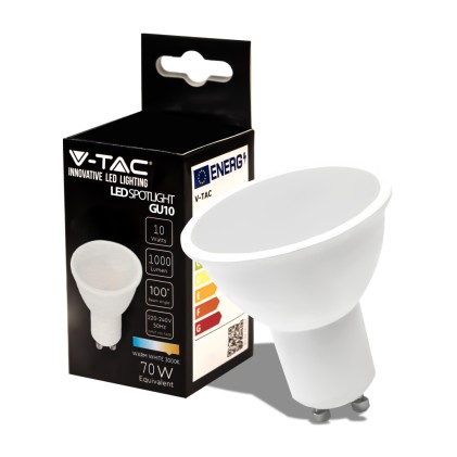 V-TAC PRO Faretto LED Chip Samsung GU10 10W 110&deg; Copertura Satinata 3000K