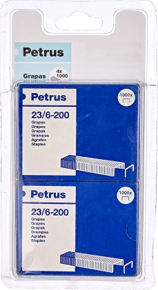 Petrus Confezione da 4 scatole da 1000 punti metallici 23/6-200 rame - fino a 20 fogli - perno da 6 mm