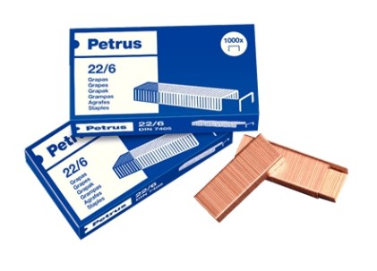 Petrus Confezione da 4 scatole da 1.000 punti metallici in rame 22/6 - Fino a 30 fogli - Perno da 6 mm
