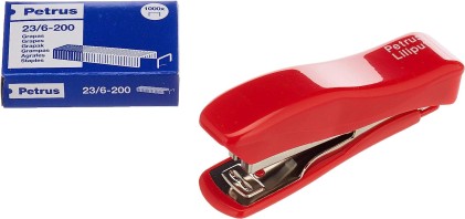 Cucitrice Petrus 200 Liliput + 1 Scatola 23/6-200 Graffette - Fino a 12 Fogli - 23/6 Graffette - Pinzatura Chiusa e Inchiodata - Colori Assortiti