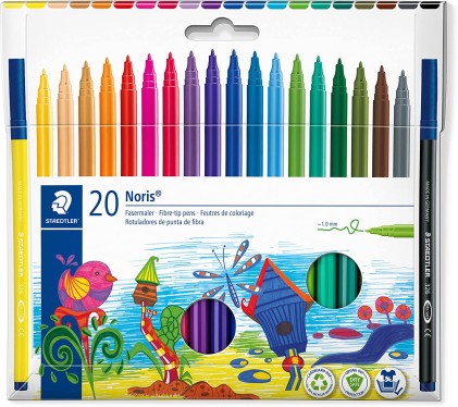 Staedtler 326 Confezione da 20 pennarelli con punta in fibra - Corsa 1,0 mm circa - Resistente alla pressione - Inchiostro a base acqua anti-essiccazione - Colori assortiti