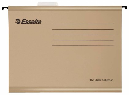 Esselte Classic A4 Confezione da 50 Cartelle Sospese Rinforzate - 10 Volte Più Resistenti - Visori in Plastica Trasparente - Etichette Bianche - Cartone Kraft Riciclato al 100%