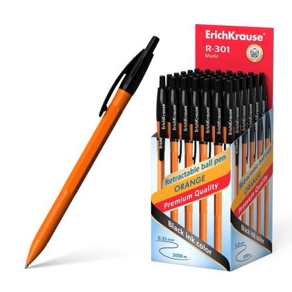 Penna automatica Erichkrause R-301 Orange Matic 07 - Corpo esagonale opaco - Impugnatura - Punta 07 mm - Inchiostro ad asciugatura rapida - Colore nero