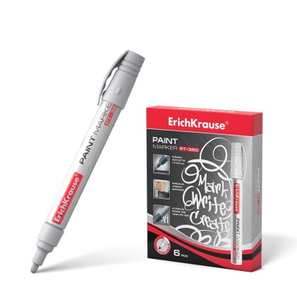 Pennarello a vernice Erichkrause Pt-350 - Sistema di erogazione dell'inchiostro a valvola - Robusto corpo in alluminio - Punta a forma di proiettile - Colore bianco