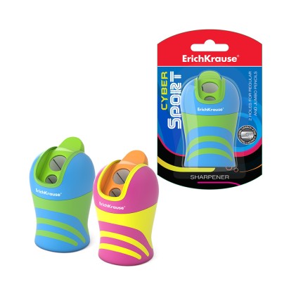 Temperamatite Erichkrause Cyber ​​​​Sport - Due Fori da 8 mm e 11 mm - Contenitore per trucioli - Sistema Total Clean - Colore Nero