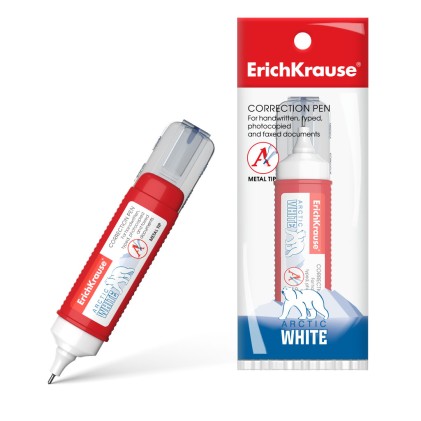 Penna per correzione Arctic White Erichkrause - Punta in plastica per correzioni spot - Risultati eccellenti con tutti i tipi e colori di inchiostro - Resistente al freddo - Colore bianco