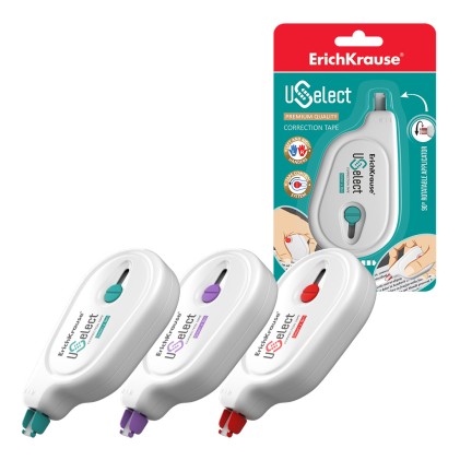 Nastro correttore Erichkrause Uselect - Adatto per uso ambidestro - Applicatore rotante - Controllo del nastro - Asciugatura immediata - Vari colori/design