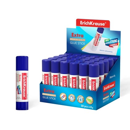 Colla stick Erichkrause Extra - Formula super forte a base di PVP - Consumo economico - Adesione rapida e affidabile - Facile da lavare con acqua - Non tossico - Senza solventi - Resistente al freddo - Ideale per carta, cartone e tessuto - Colore bianco