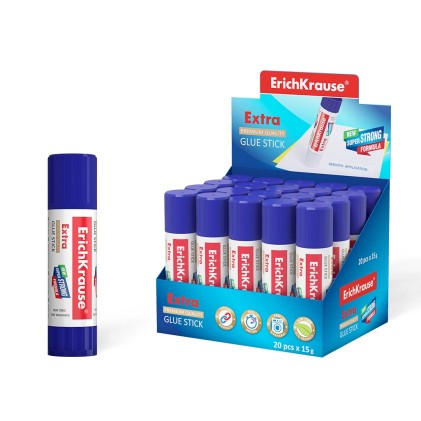 Colla stick Erichkrause Extra - Formula super forte a base di PVP - Consumo economico - Adesione rapida e affidabile - Facile da lavare con acqua - Non tossico - Senza solventi - Resistente al freddo - Ideale per carta, cartone e tessuto - Colore bianco